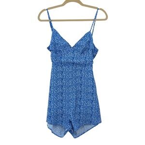 Princess Polly Blue Floral Romper Open Back Tie Spaghetti Strap Summer